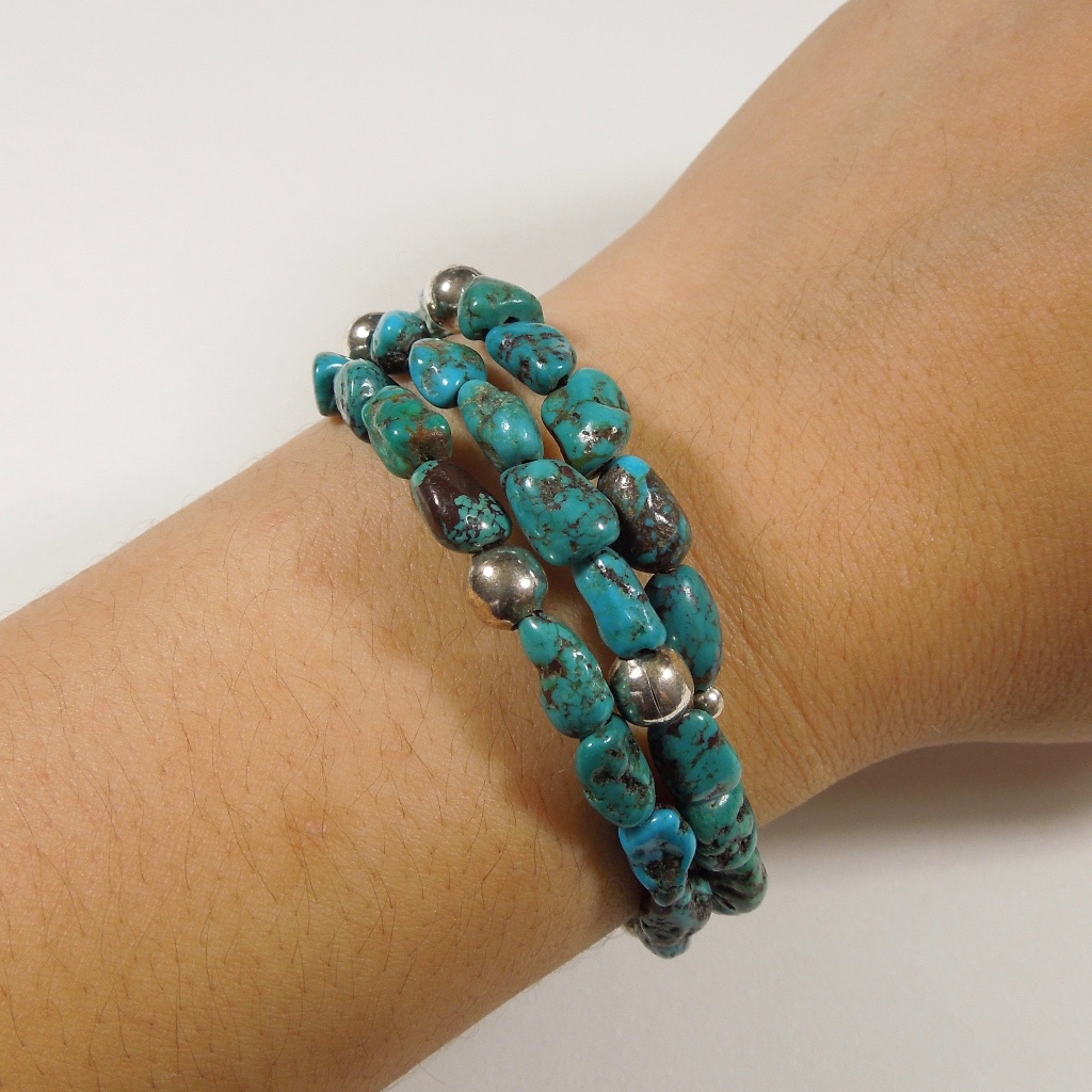Kingman Turquoise Sterling Silver Memory Bracelet